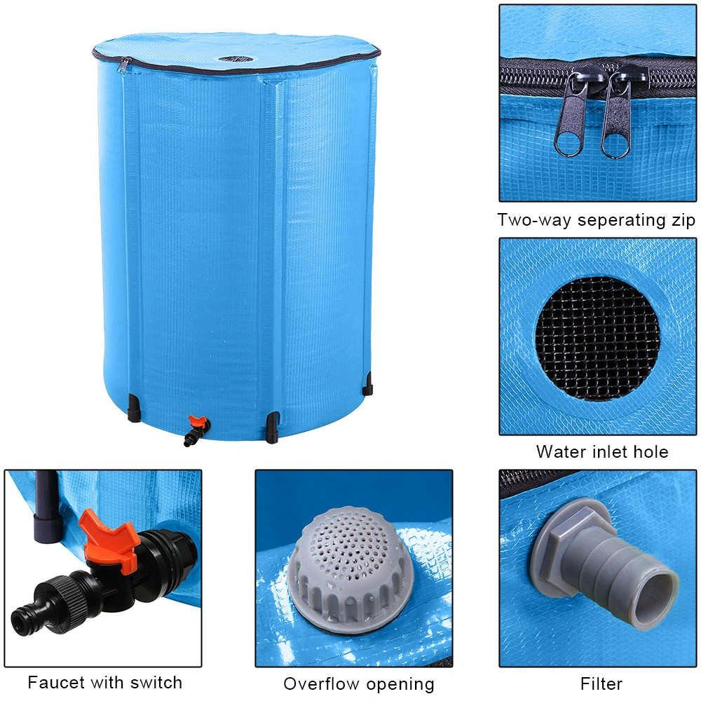 100 Gallon Folding Rain Barrel, Collapsible Water Collector Tank, Blue Heavy-Duty Outdoor Rainwater Storage Drum view 5