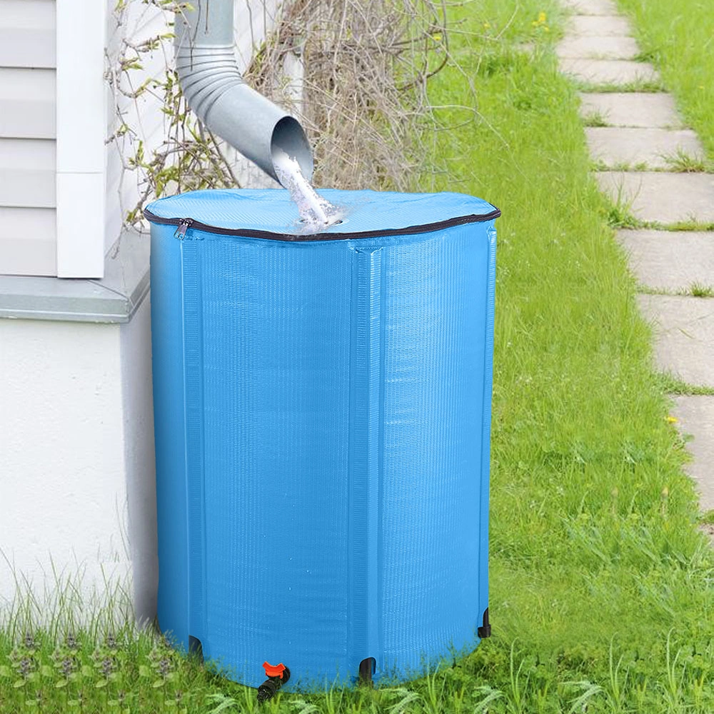 100 Gallon Folding Rain Barrel, Collapsible Water Collector Tank, Blue Heavy-Duty Outdoor Rainwater Storage Drum view 6