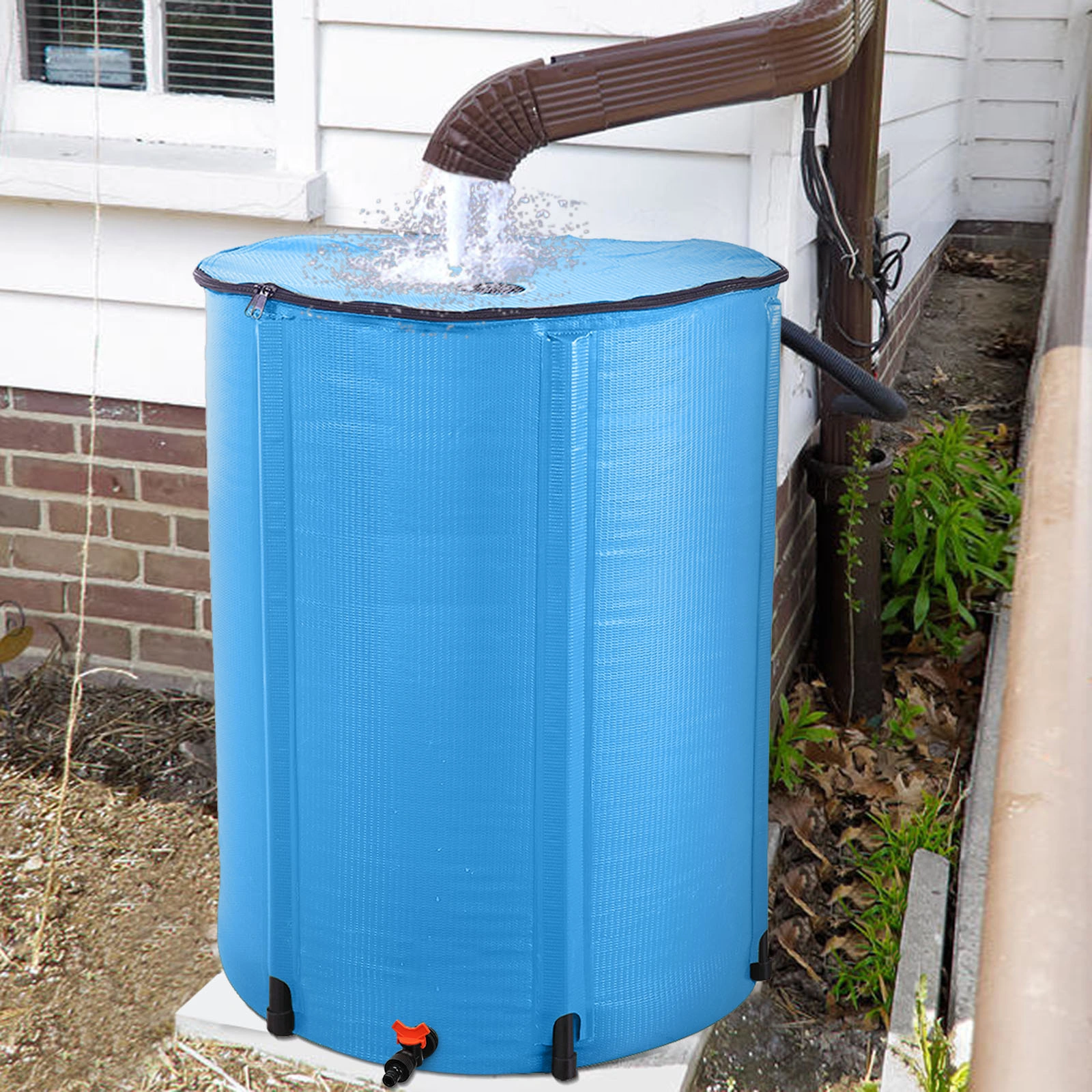 100 Gallon Folding Rain Barrel, Collapsible Water Collector Tank, Blue Heavy-Duty Outdoor Rainwater Storage Drum view 7