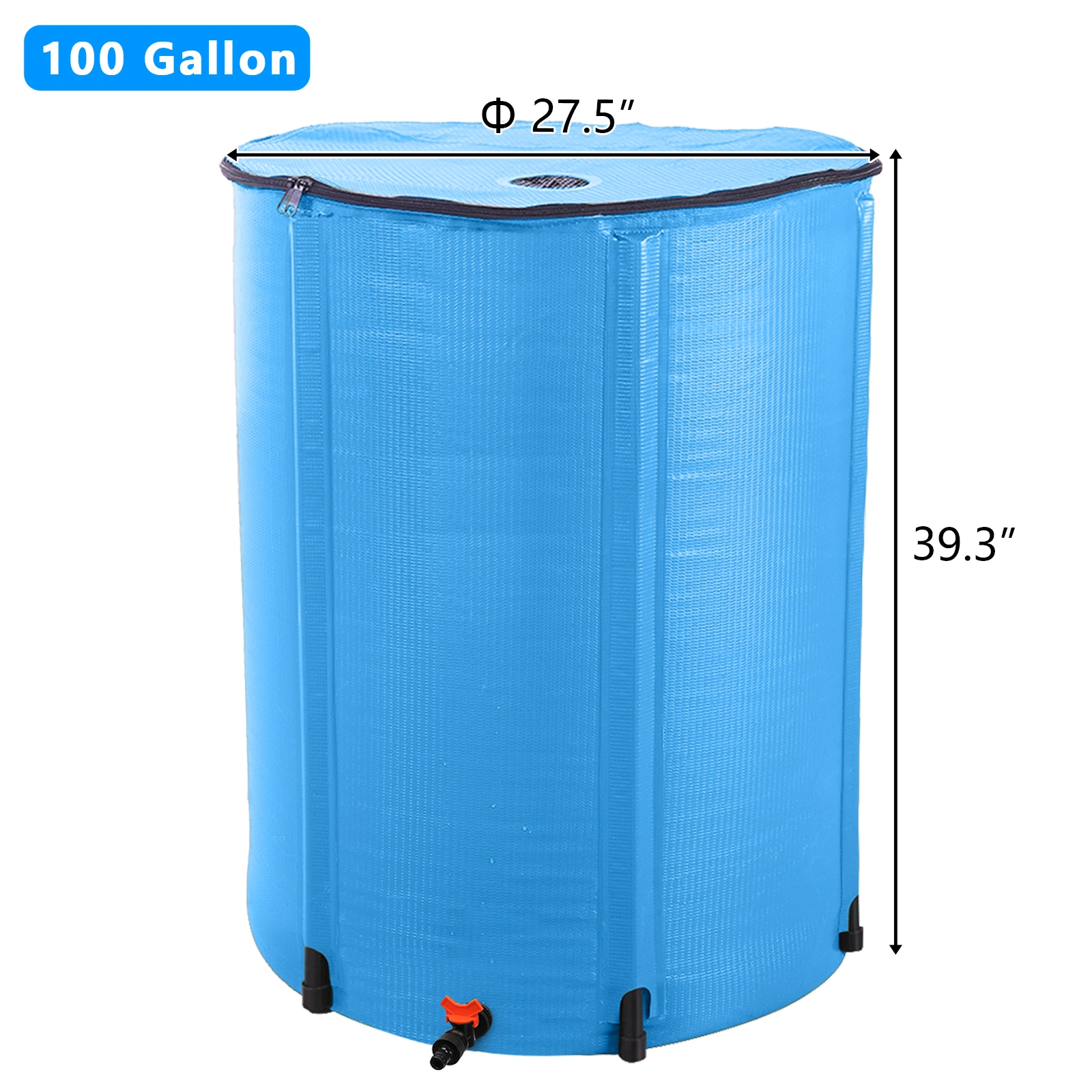 100 Gallon Folding Rain Barrel, Collapsible Water Collector Tank, Blue Heavy-Duty Outdoor Rainwater Storage Drum view 8