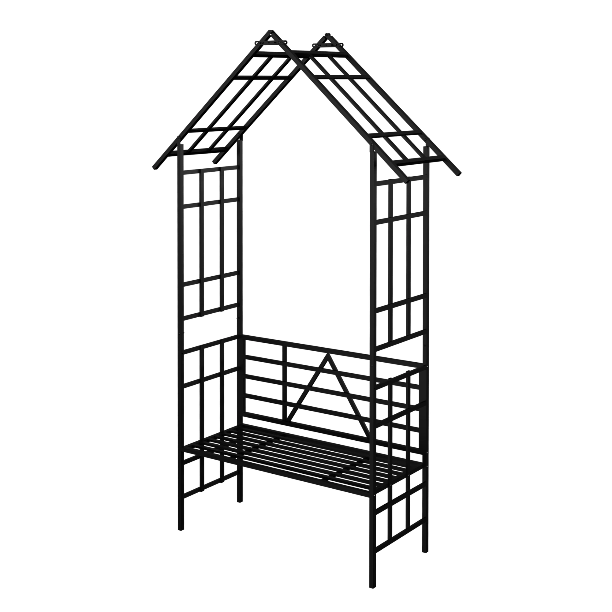 Metal Garden Arch with Bench, Black Flower Stand & Climbing Plant Support, Rose Arch for Outdoor, W58.07 x H97.24 Inch view 5