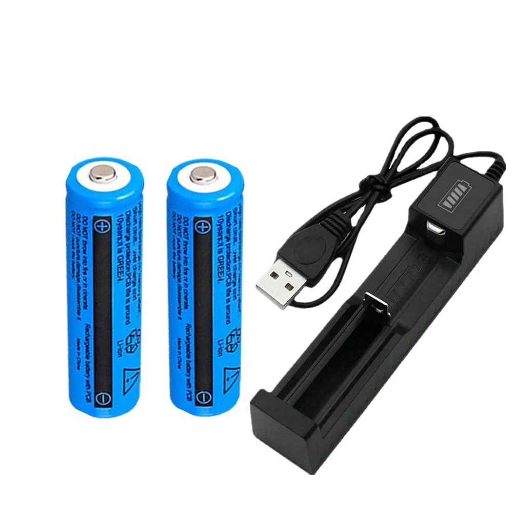 2pcs 18650 3000mAh Rechargeable Battery 3.7V for Fashlight Headlamp with 1x USB Battery Charger Bundle