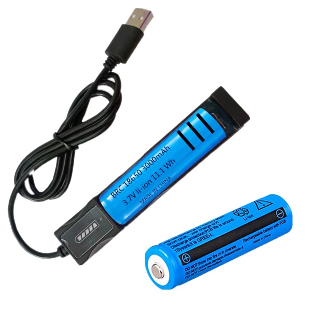 2pcs 18650 3000mAh Rechargeable Battery 3.7V for Fashlight Headlamp with 1x USB Battery Charger Bundle view 5