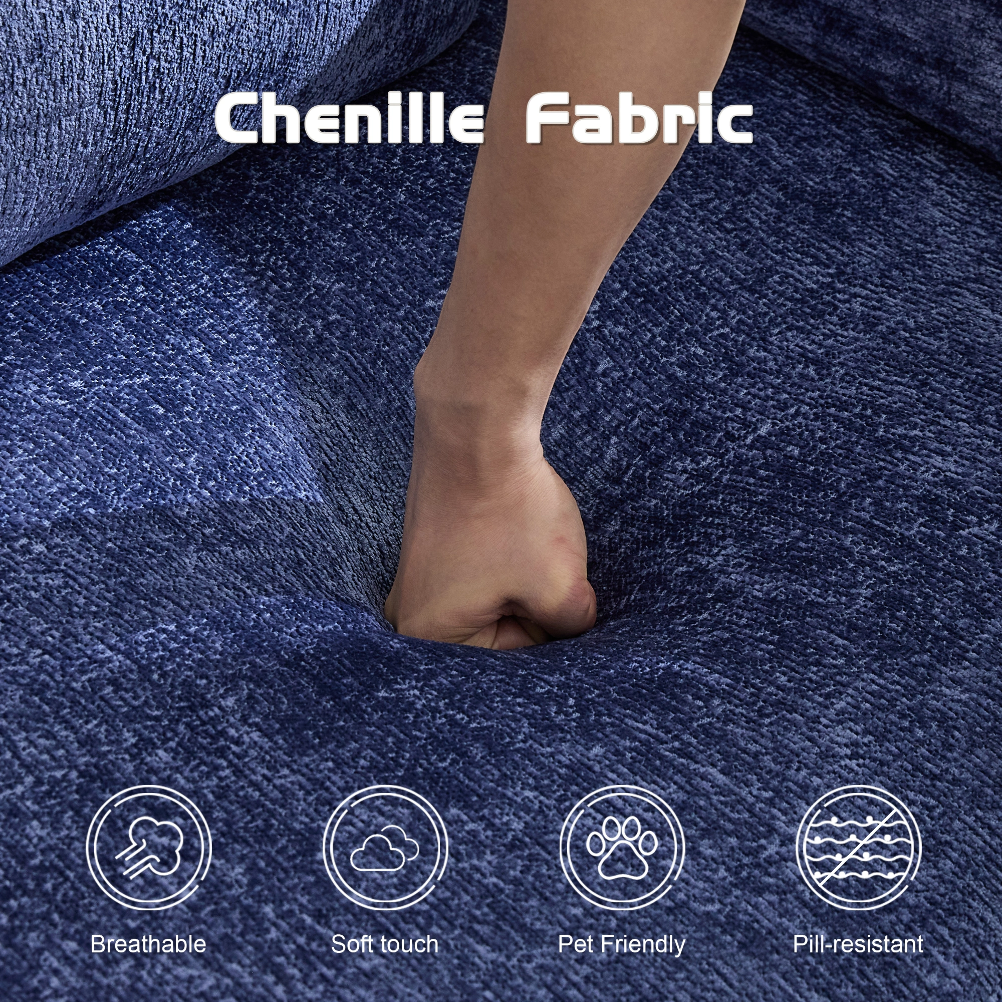 Compression Sofa,Convertible Floor Sofa Bed with Fixed-Shape Frame, Loveseats Boneless Modular Sectional Sofa,No Assembly Required,Chenille fabric,for Living Room Bedroom,Dark Blue view 5