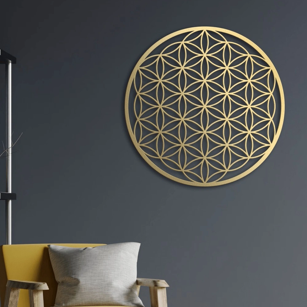 CIFbuy One-piece Flower of Life Metal Wall Decoration. Bedroom Wall Ornament. Living Room Wall Adornment. Lotus Wall Artwork. Couch Above Decor. Floral Wall.