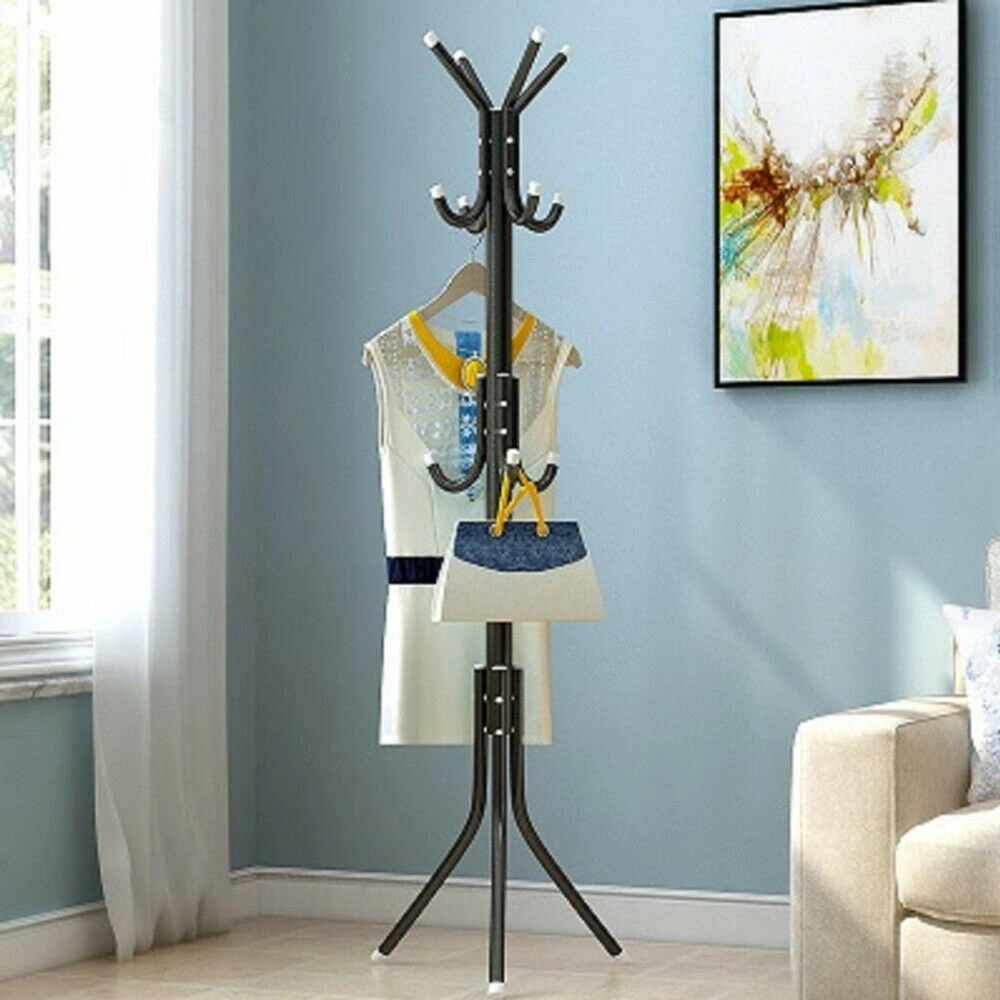 Free Standing Coat Rack with Hooks Floor Clothes/Hat/Jacket/Umbrella Organizer Stand