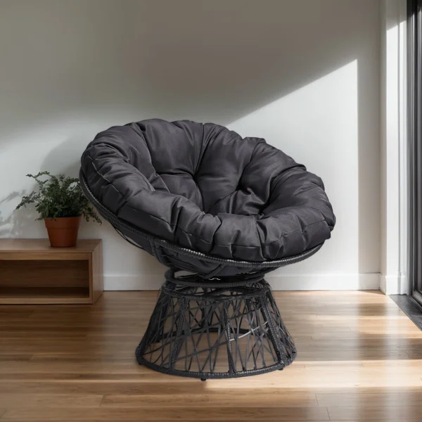 38" Ergonomic Swivel Wicker Papasan Chair with Thick Tufted Cushions, 360 Degree Rotatable Chairs for Living Room Bedroom Reading Room, Gray Cushion view 4