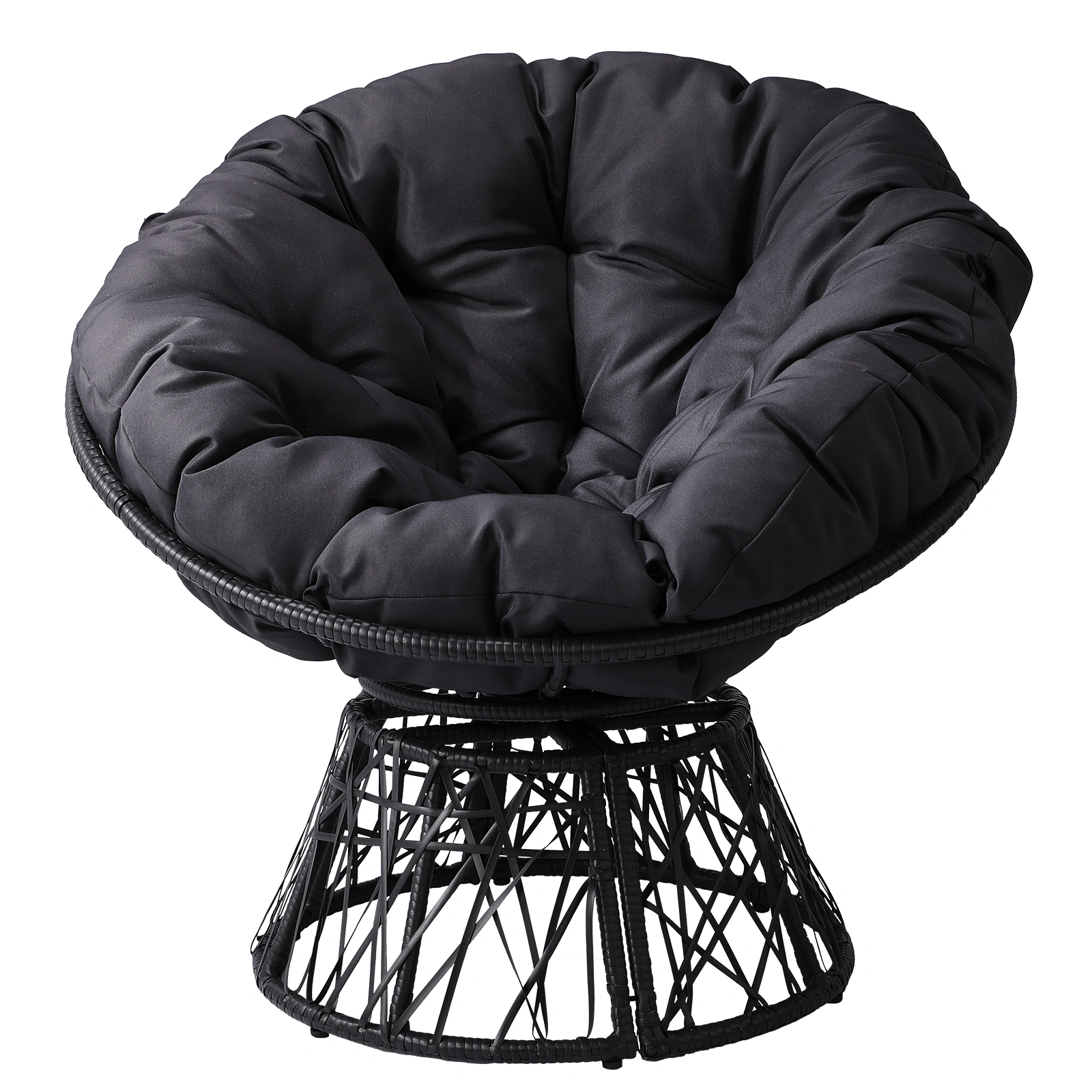 38" Ergonomic Swivel Wicker Papasan Chair with Thick Tufted Cushions, 360 Degree Rotatable Chairs for Living Room Bedroom Reading Room, Gray Cushion