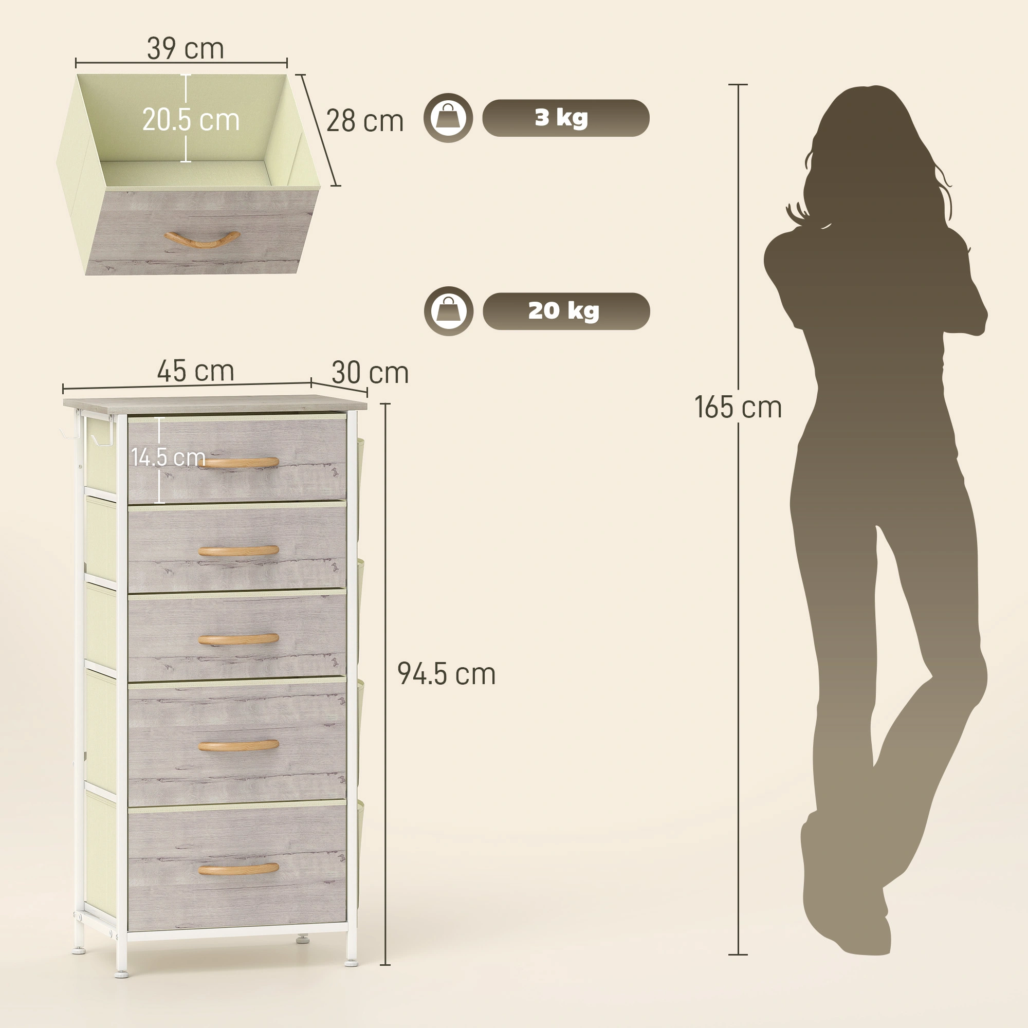 Wooden Chest of Drawers Storage Cabinet, Spacious Multi-Drawer Organizer for Bedroom Hallway Entryway view 2