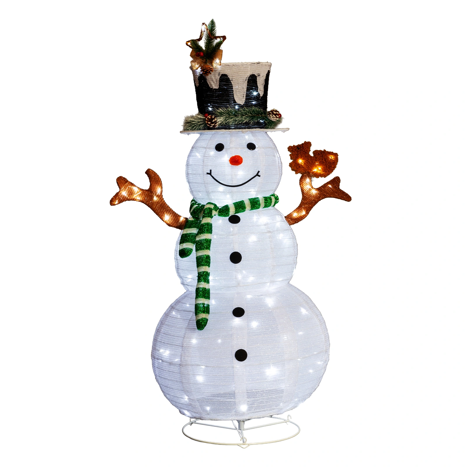 2M Lighted Snowman and Squirrel Pull Up Yard Decor, Pre-lit with 120 Warm White LEDs, for Xmas Outdoor Indoor Holiday Display, White view 2