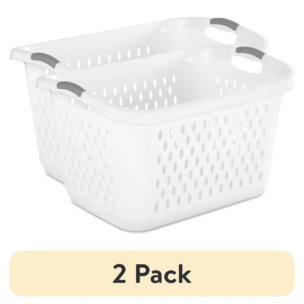 (2 pack) Extra Large 2.7 Bushel Plastic Laundry Basket with 2 Carry Handles, White, Adult (Shipment from Walmart)