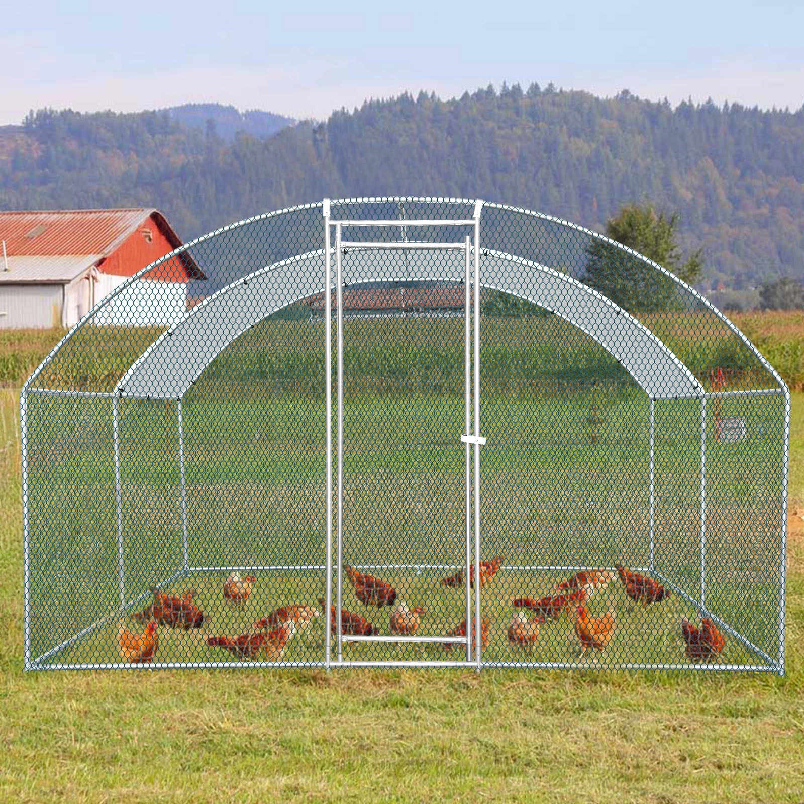 10 x 10 ft Large Metal Chicken Coop, Walk-in Poultry Cage Chicken Hen Run House with Waterproof Cover, Rabbits Cats Dogs Farm Pen for Outdoor Backyard Farm Garden view 8