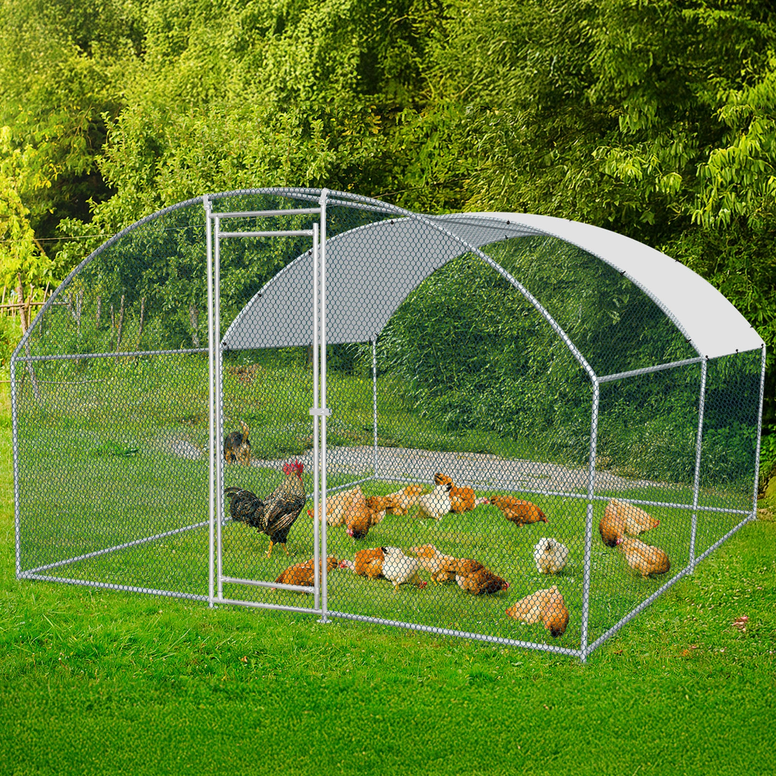 10 x 10 ft Large Metal Chicken Coop, Walk-in Poultry Cage Chicken Hen Run House with Waterproof Cover, Rabbits Cats Dogs Farm Pen for Outdoor Backyard Farm Garden view 9