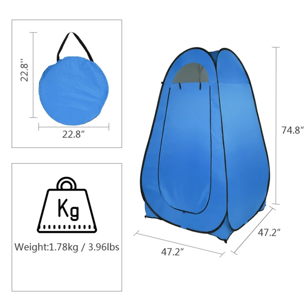 1-2 Person Portable Pop Up Toilet Shower Tent Changing Room Dressing Tent Camping Shelter Blue view 6