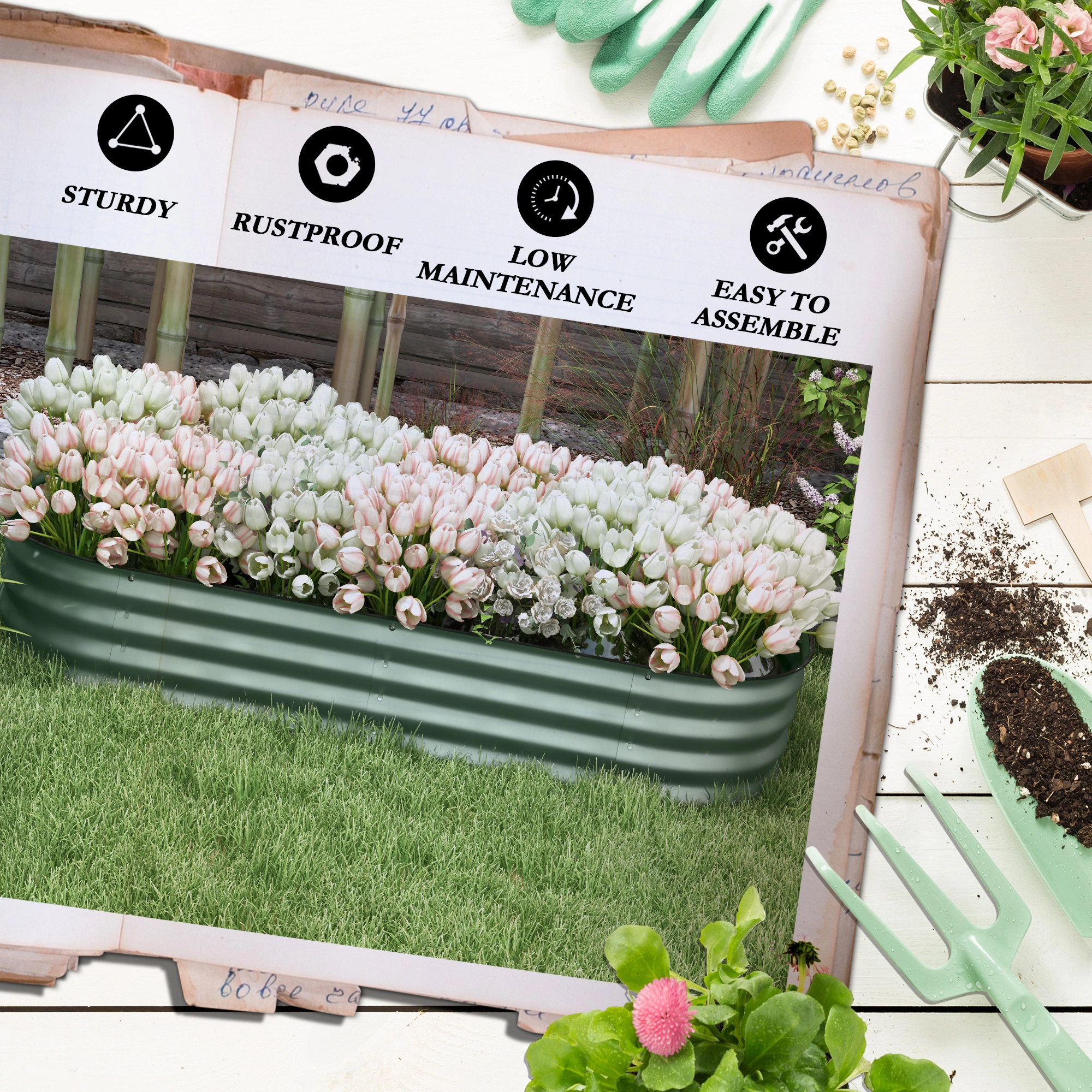Elevated Garden Bed Kit - Large Raised Planter Box with Drainage, Weather-Resistant Wood, DIY Assembly view 5