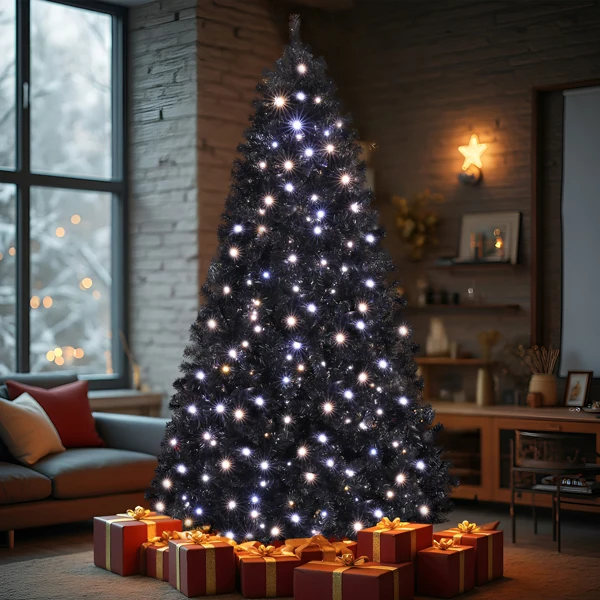 7.5 FT Pre-lit Artificial Christmas Tree, Hinged Xmas Pine Tree with 1350 Branch Tips, 400 Lights and Remote Control for Holiday Party Office Home, Black view 3