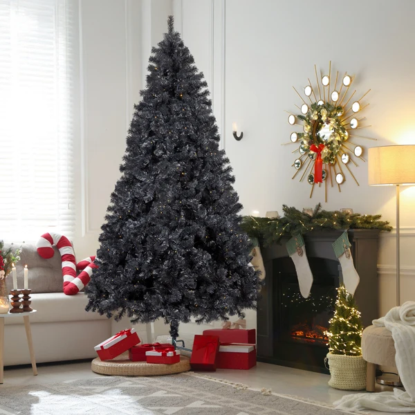 7.5 FT Pre-lit Artificial Christmas Tree, Hinged Xmas Pine Tree with 1350 Branch Tips, 400 Lights and Remote Control for Holiday Party Office Home, Black view 5