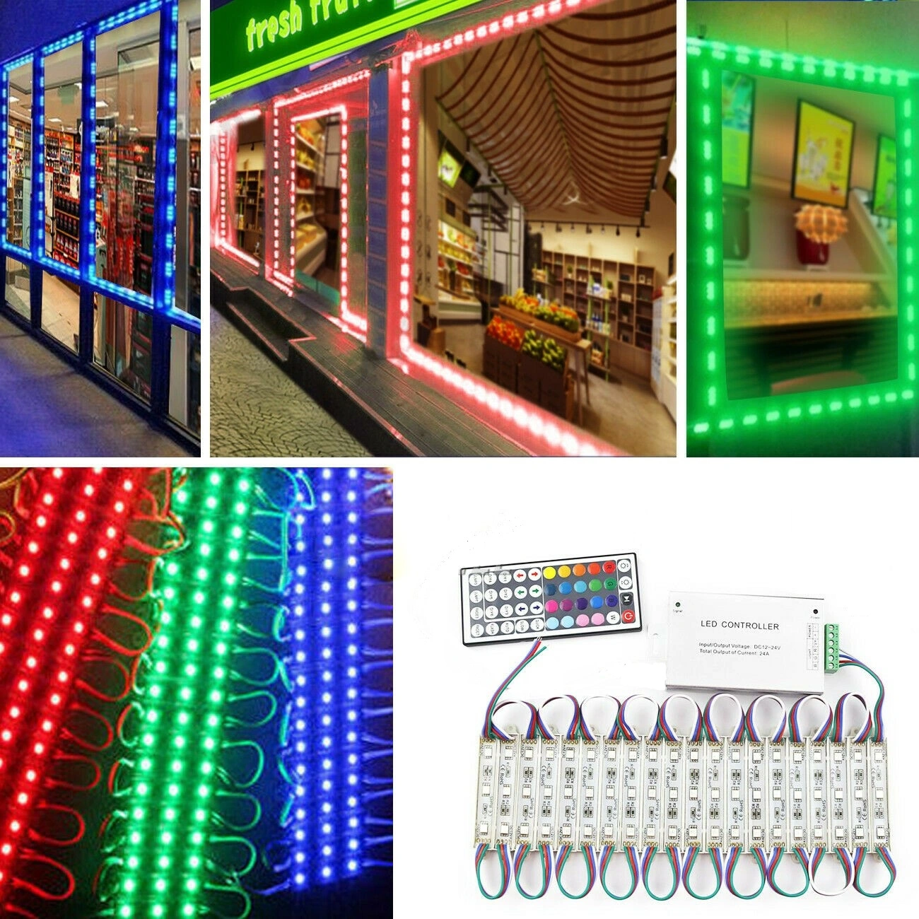 5050 SMD LED Strip Lights IP65 Waterproof, Super Bright 12V DC Ribbon Tape with Controller for Sign Light Bar