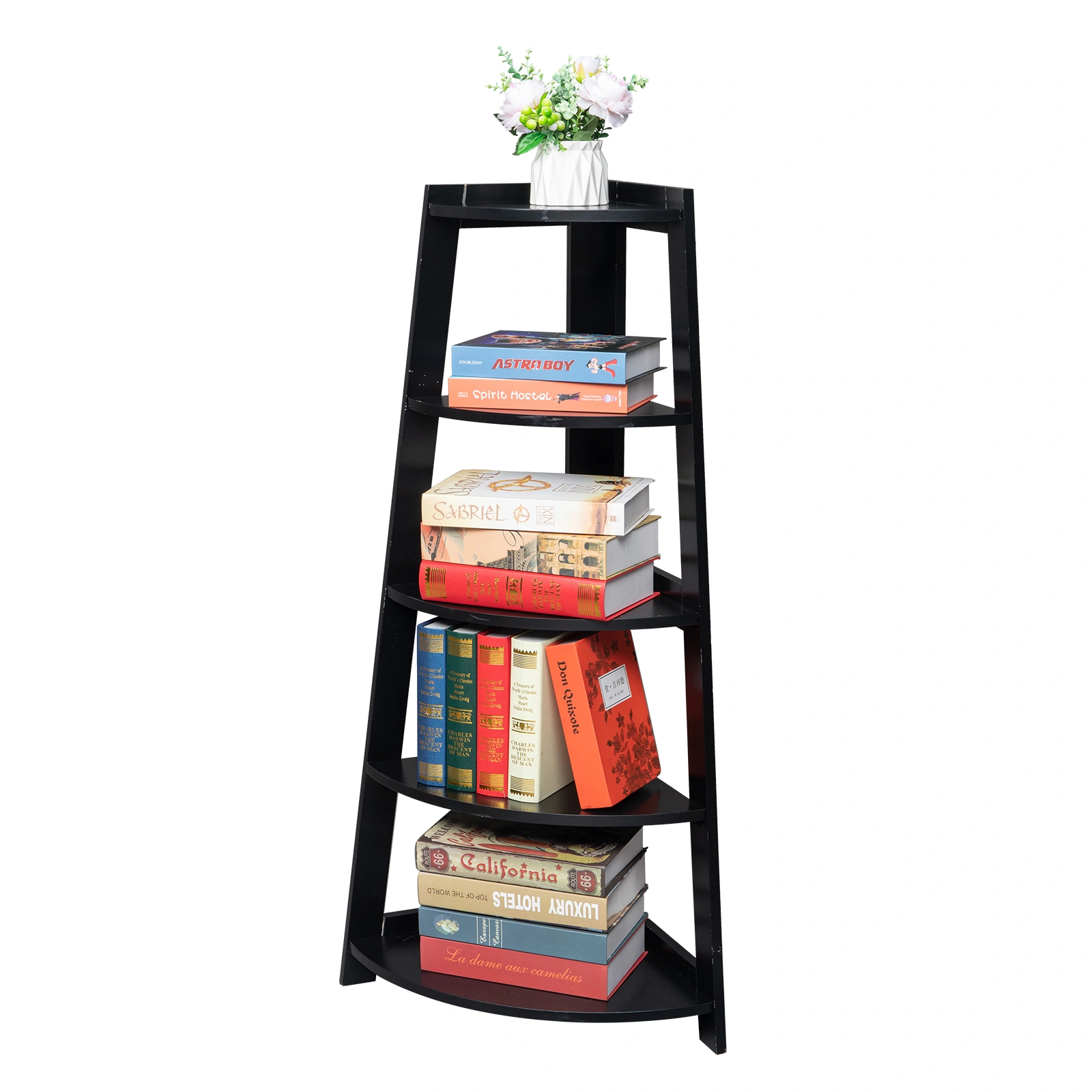 5 Tier Corner Shelf Stand Wood Floor Display Rack Storage Organizer Black Home Furniture