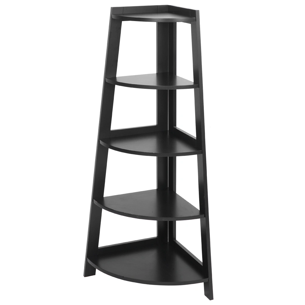 5 Tier Corner Shelf Stand Wood Floor Display Rack Storage Organizer Black Home Furniture view 2