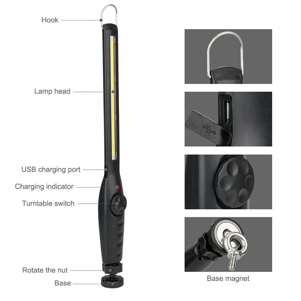 2 Pack LED Work Lights USB Rechargeable Magnetic Base Flashlight Waterproof Handheld Tool Light view 3