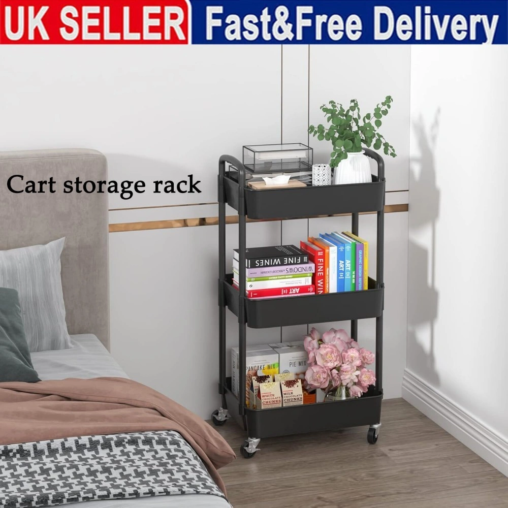 3 Tier Rolling Kitchen Cart Storage Trolley Organizer Rack with Wheels - Black view 2