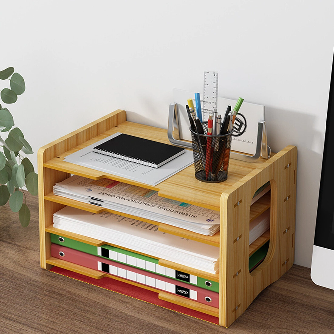 Office Desk File Cabinet, Multi-Layer Density Board Desktop Storage Box Drawer Organizer view 2