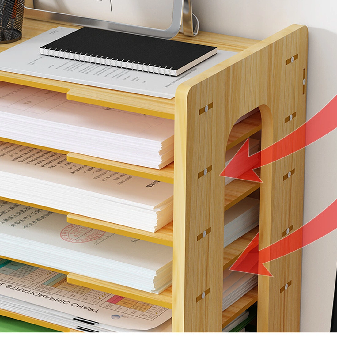 Office Desk File Cabinet, Multi-Layer Density Board Desktop Storage Box Drawer Organizer view 5