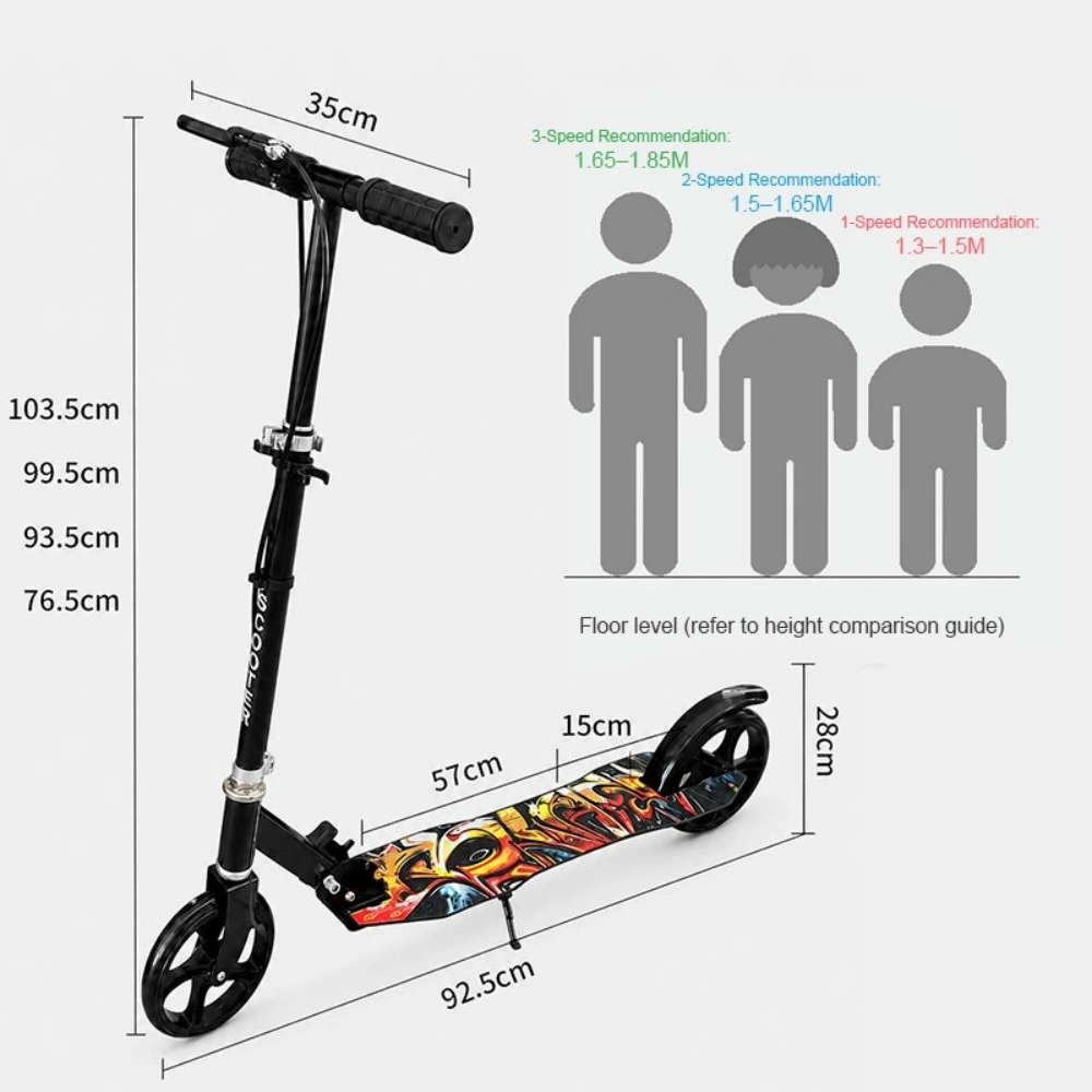 Teen Scooter Foldable Black PP PU Metal Deck Adjustable 88-103cm Rear Brake 20cm Wheels view 3