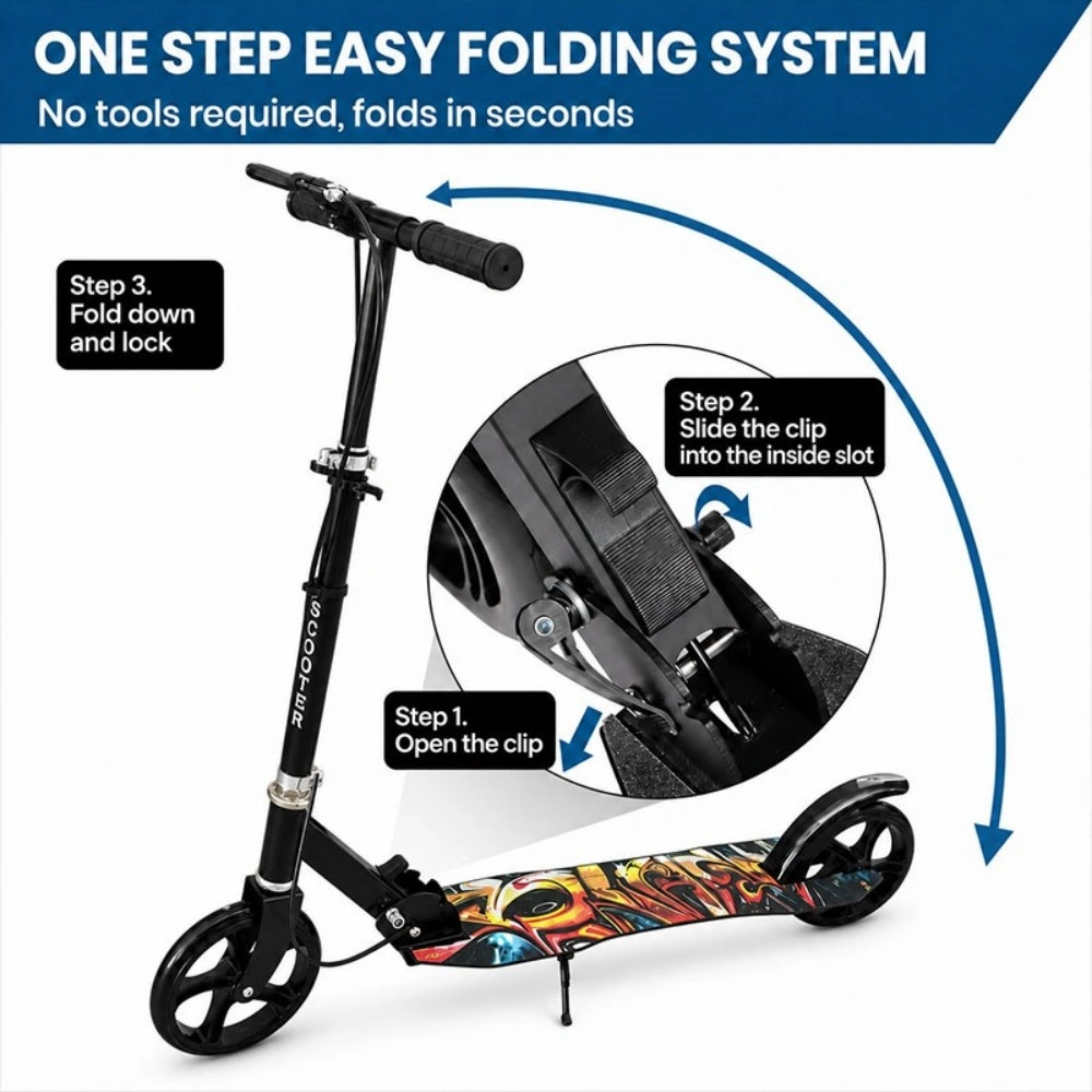 Teen Scooter Foldable Black PP PU Metal Deck Adjustable 88-103cm Rear Brake 20cm Wheels view 4