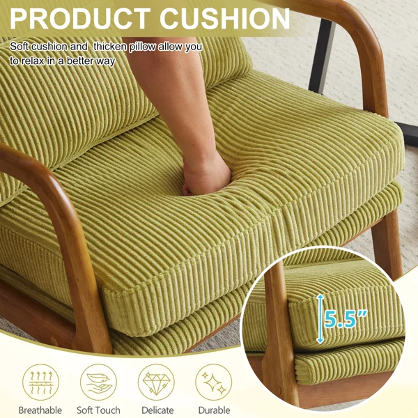 Low Arm Accent Chair - Olive Green Corduroy Upholstered Indoor Lounge Chair, Compact Single Seater with Sturdy Frame (330LBS Weight Capacity) view 3