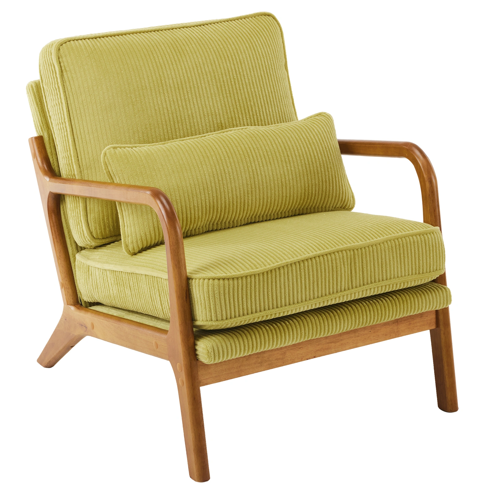 Low Arm Accent Chair - Olive Green Corduroy Upholstered Indoor Lounge Chair, Compact Single Seater with Sturdy Frame (330LBS Weight Capacity)