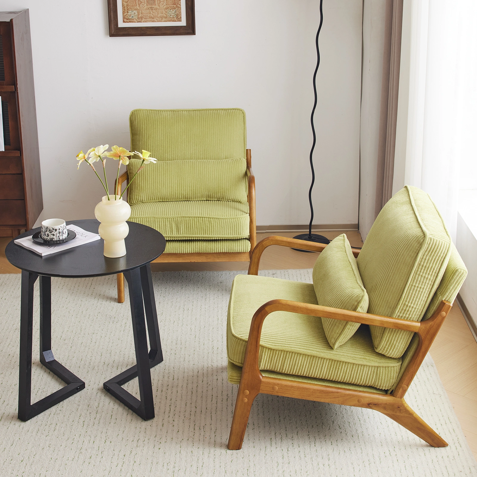 Low Arm Accent Chair - Olive Green Corduroy Upholstered Indoor Lounge Chair, Compact Single Seater with Sturdy Frame (330LBS Weight Capacity) view 19