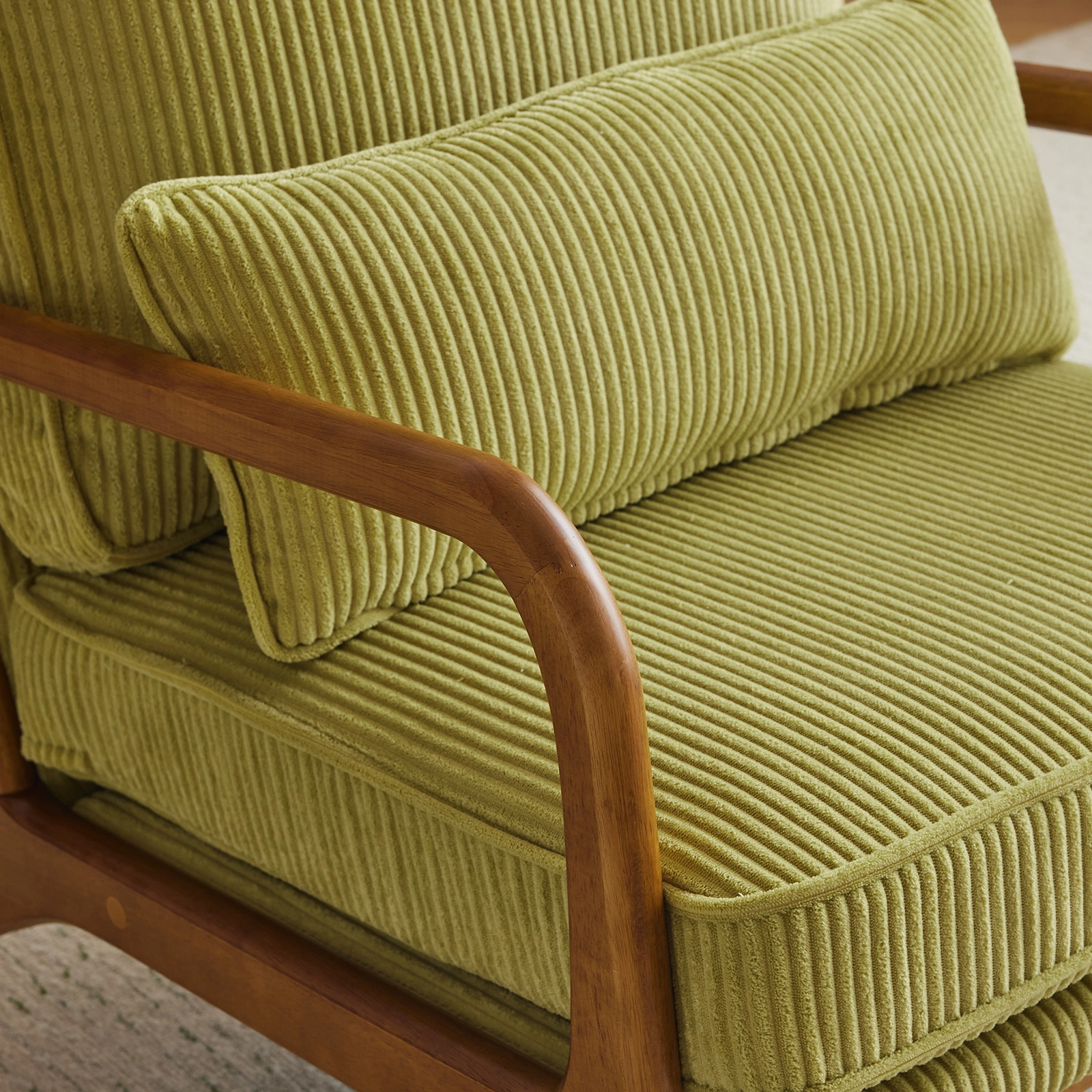 Low Arm Accent Chair - Olive Green Corduroy Upholstered Indoor Lounge Chair, Compact Single Seater with Sturdy Frame (330LBS Weight Capacity) view 28