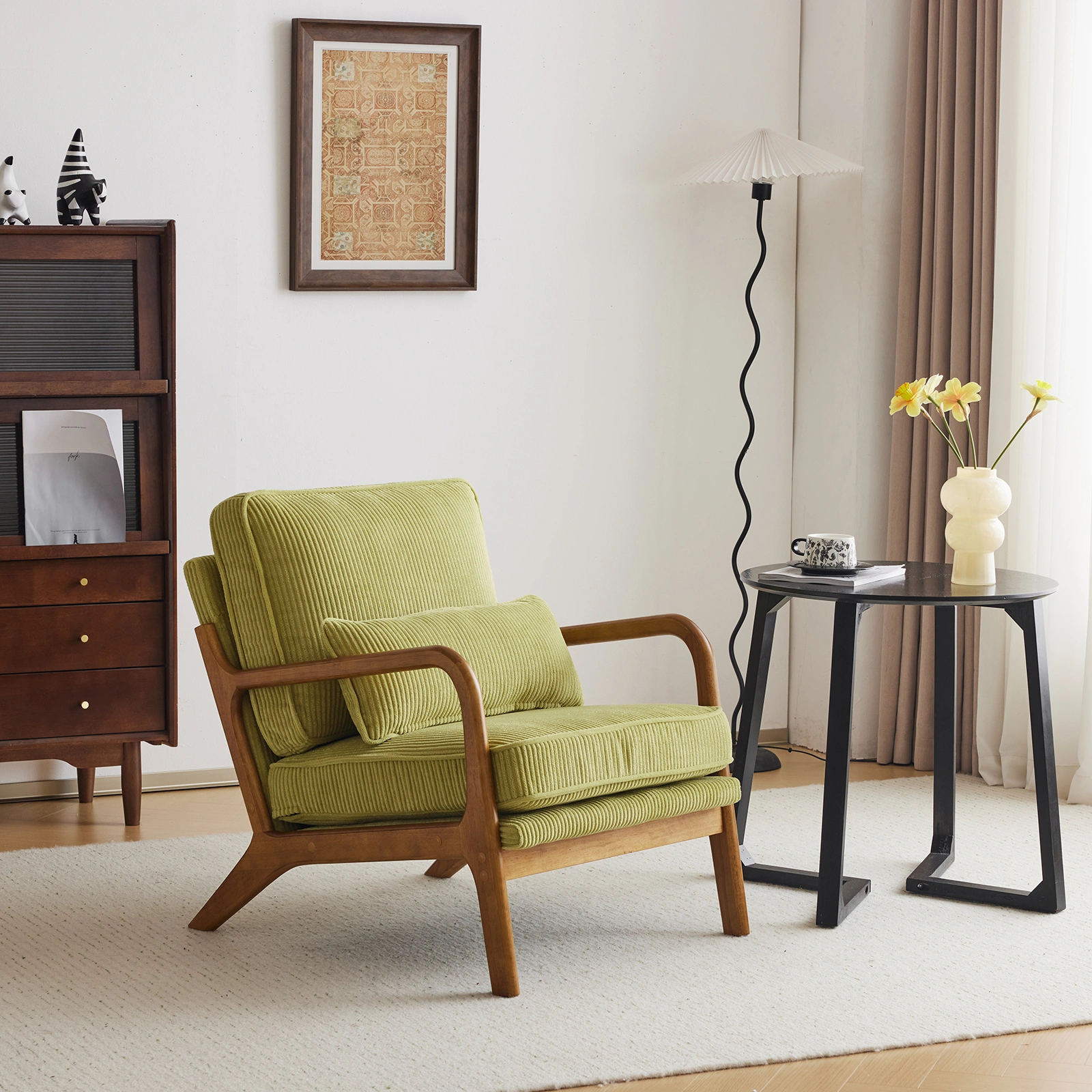 Low Arm Accent Chair - Olive Green Corduroy Upholstered Indoor Lounge Chair, Compact Single Seater with Sturdy Frame (330LBS Weight Capacity) view 8