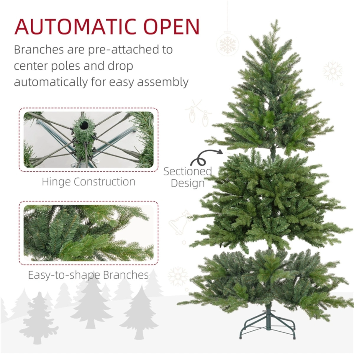 7ft Christmas Tree with Stand, Full Size Artificial Pine Tree, Deluxe Holiday Centerpiece Decoration view 3