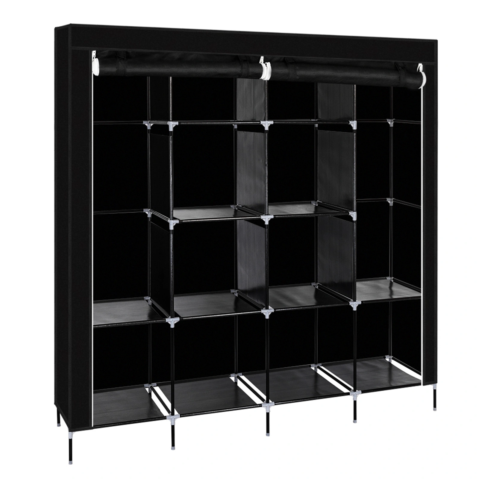 Portable Closet Organizer 67" Wardrobe Clothes Storage Rack with 12 Shelves & 4 Side Pockets - Black view 3