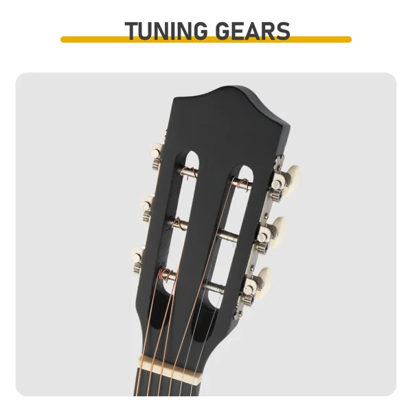 Matte Black 30-inch Round Acoustic Guitar with Picks, Strings, Capo, Case, Tuner, and Strap view 5
