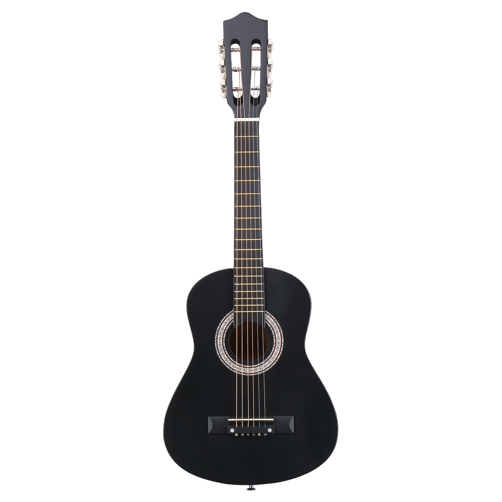Matte Black 30-inch Round Acoustic Guitar with Picks, Strings, Capo, Case, Tuner, and Strap