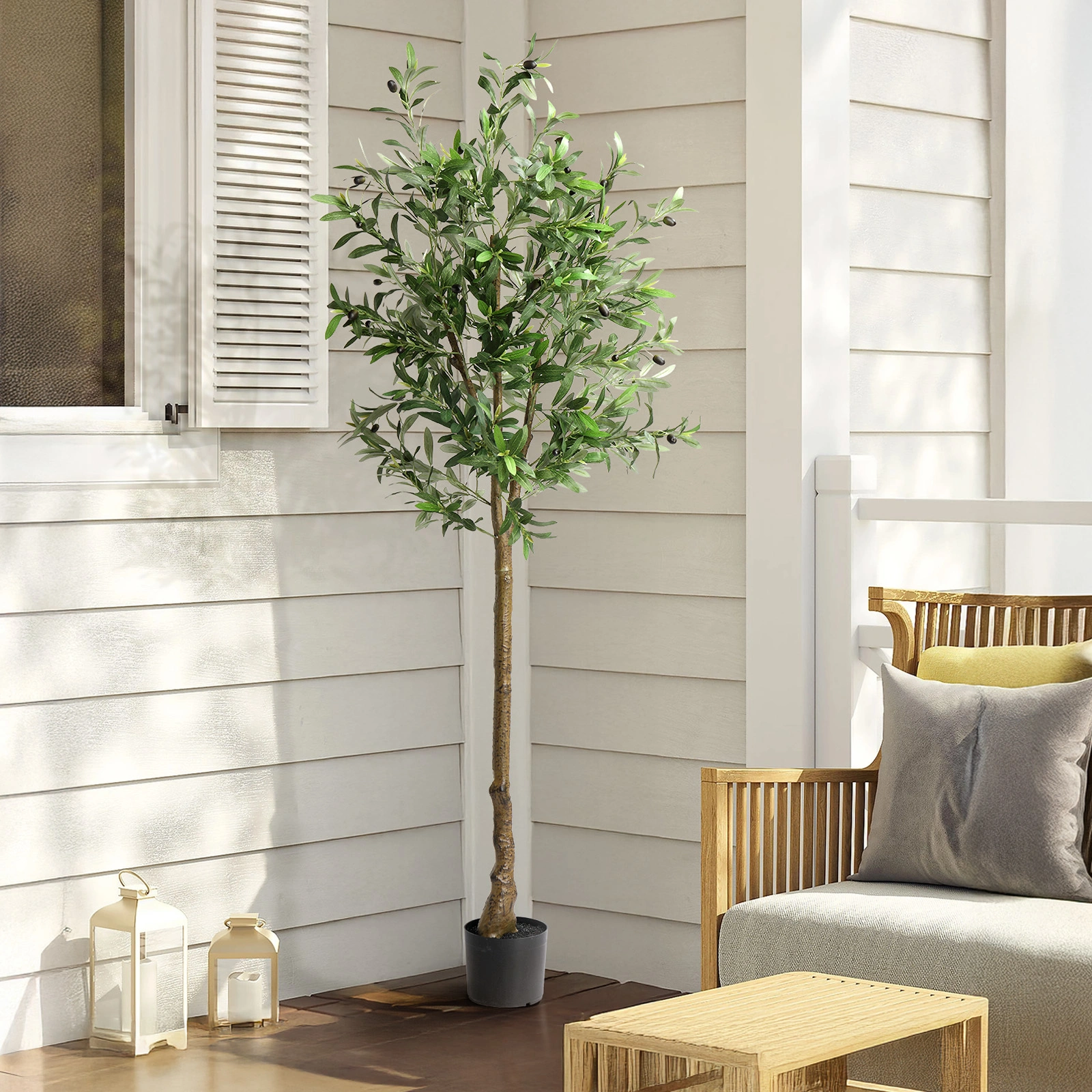 180cm Artificial Olive Tree with Silk Leaves, 950 Leaves & 38 Fruits, PVC Decorative Olive Tree for Home Garden