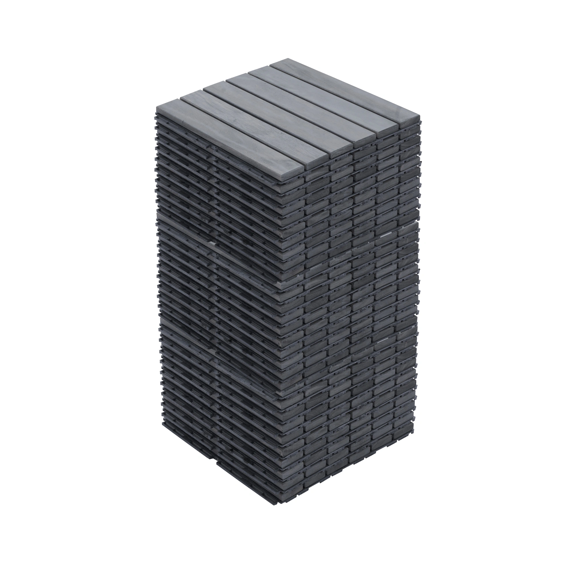 30 PCS Interlocking Deck Tiles 12x12 Inch, Light Gray Acacia Hardwood Outdoor Flooring Striped Pattern for Patio Balcony Poolside
