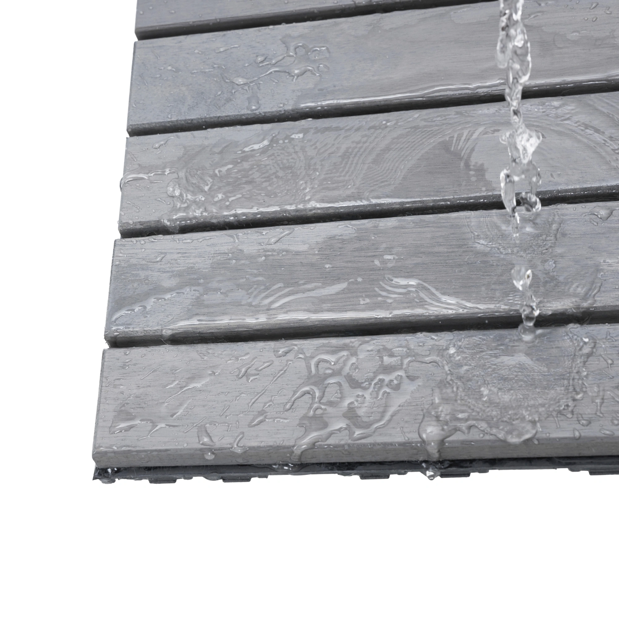 30 PCS Interlocking Deck Tiles 12x12 Inch, Light Gray Acacia Hardwood Outdoor Flooring Striped Pattern for Patio Balcony Poolside view 11