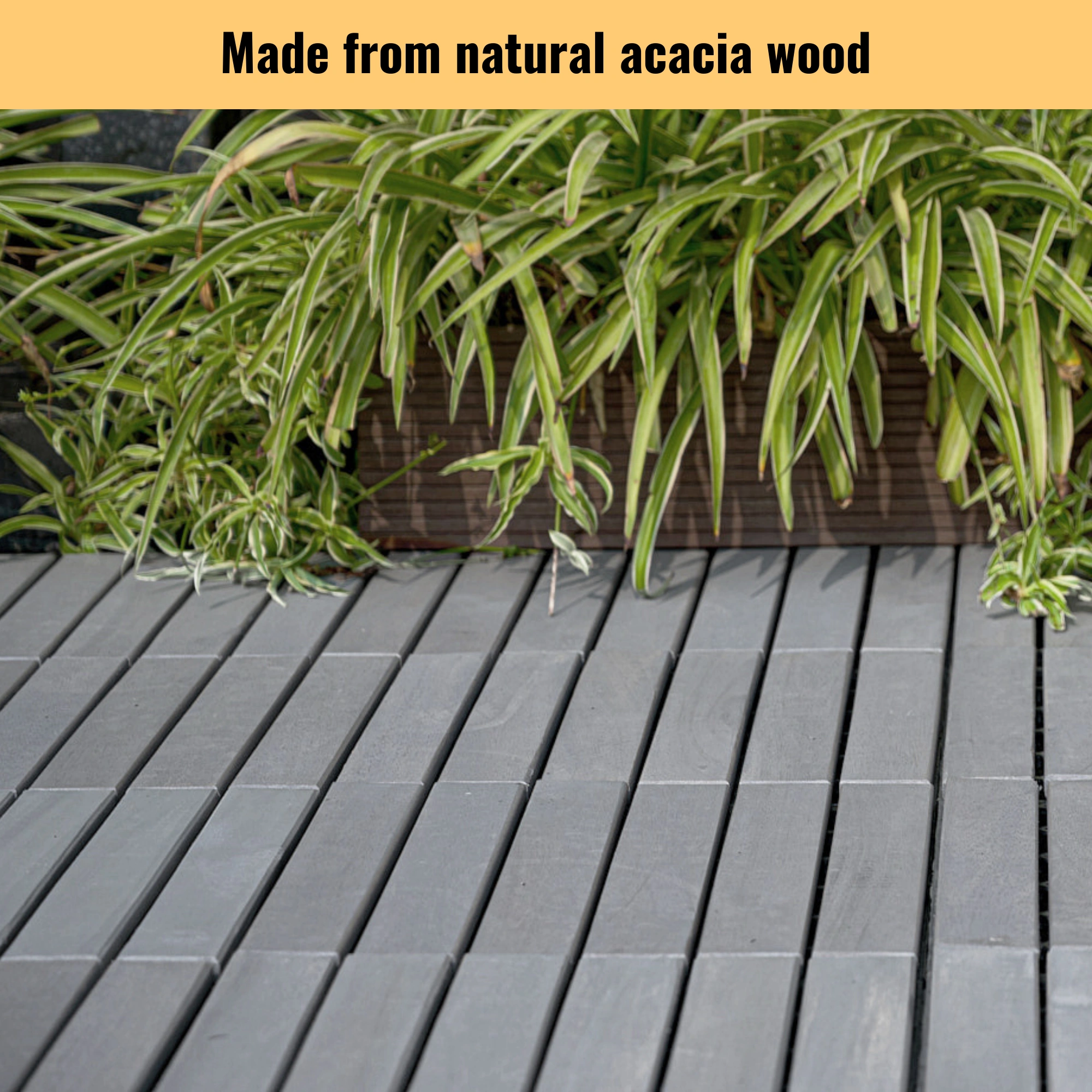 30 PCS Interlocking Deck Tiles 12x12 Inch, Light Gray Acacia Hardwood Outdoor Flooring Striped Pattern for Patio Balcony Poolside view 21