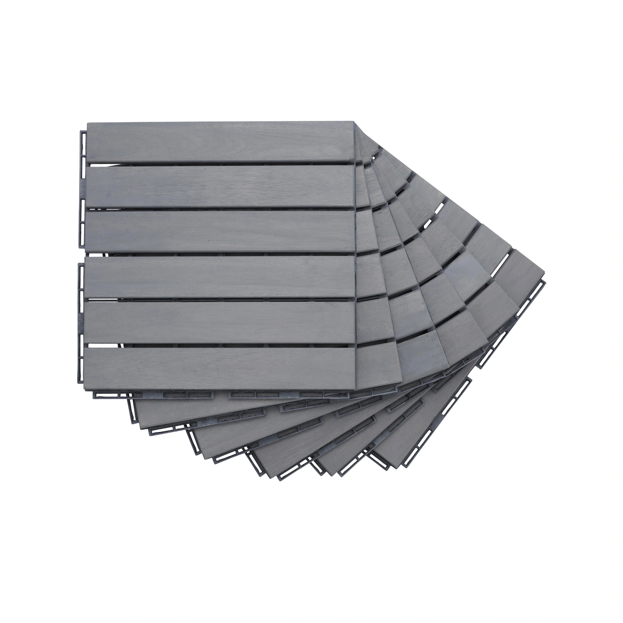 30 PCS Interlocking Deck Tiles 12x12 Inch, Light Gray Acacia Hardwood Outdoor Flooring Striped Pattern for Patio Balcony Poolside view 5