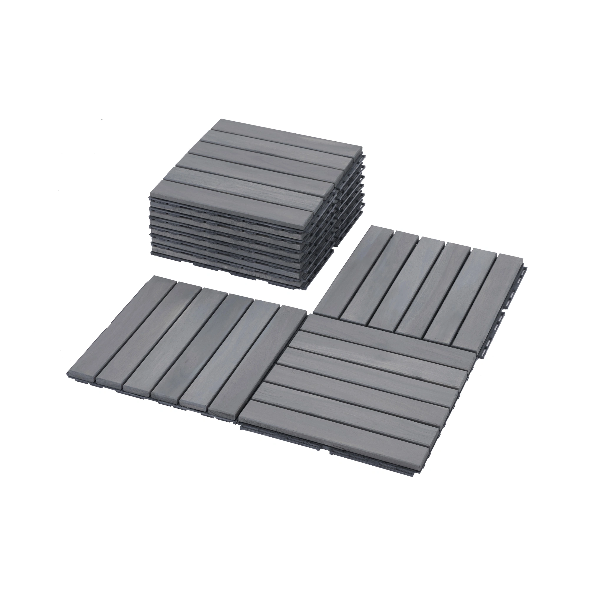 30 PCS Interlocking Deck Tiles 12x12 Inch, Light Gray Acacia Hardwood Outdoor Flooring Striped Pattern for Patio Balcony Poolside view 8