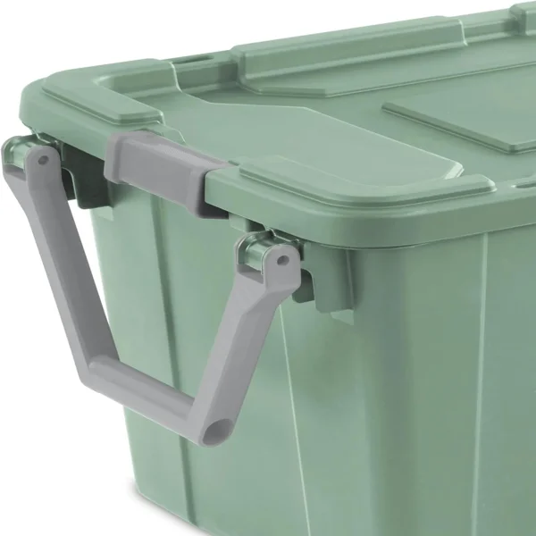 40 Gallon Durable Plastic Storage Tote with Latching Lid and Pull Handle, Green, 2 Pack view 2