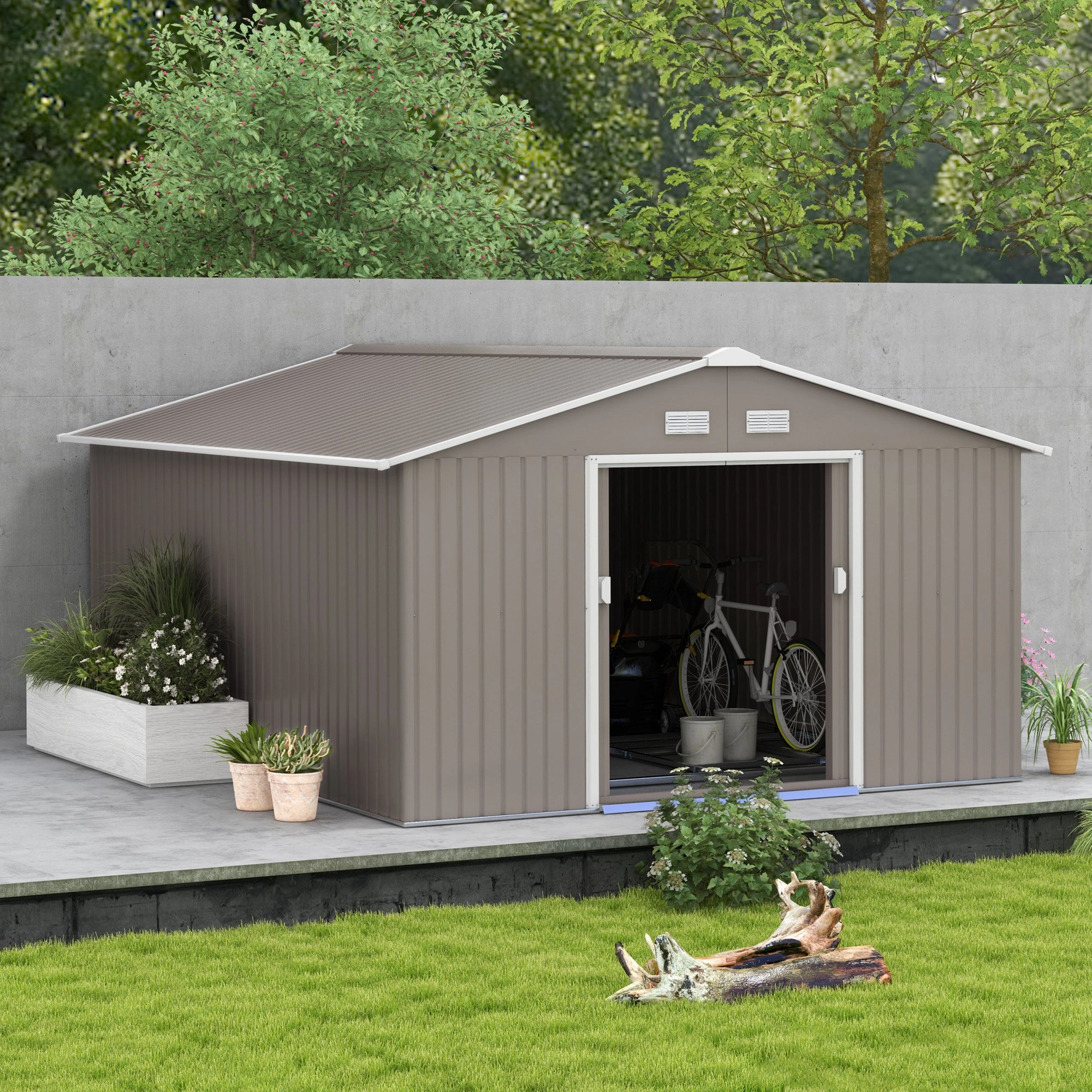 Large Garden Shed - Outdoor Storage Shed with Double Doors, UV-Resistant Polyethylene Material