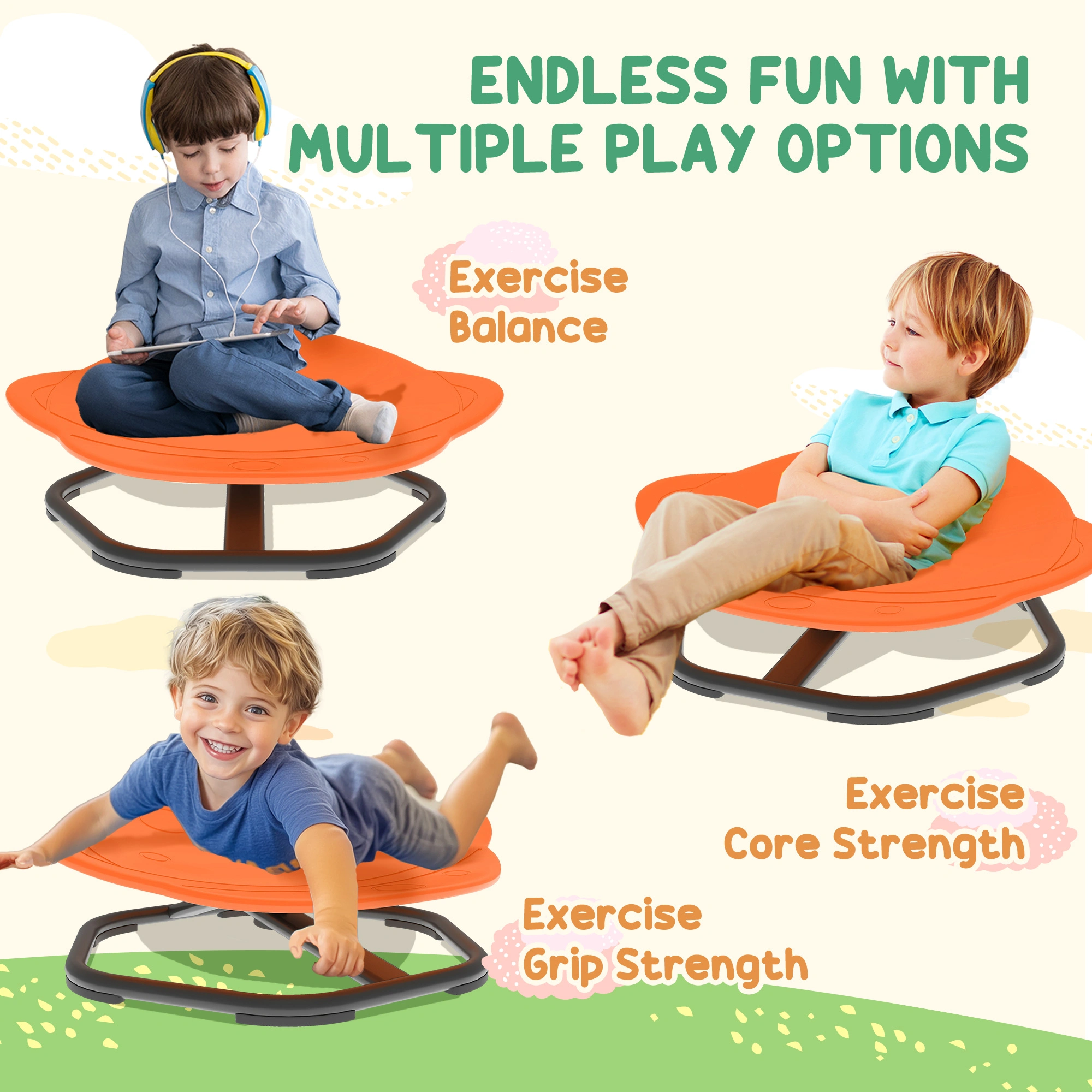 Indoor Outdoor Spinning Chair with Swivel Seat - Sensory Fidget Chair for Kids & Adults, Quiet Rotating Throne for Playroom, Bedroom, Calm Corner view 4