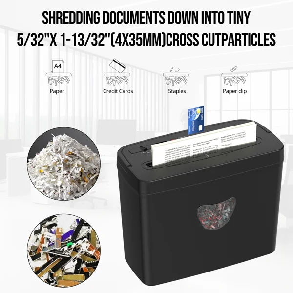 Paper Shredder for Home Use,5 Sheets Small Crosscut Paper Shredder,P-4 Security Level with 2.38-Gallon Basket, 4-Mode Design-Durable & Fast and Jam Proof for Home Office Utilization view 4
