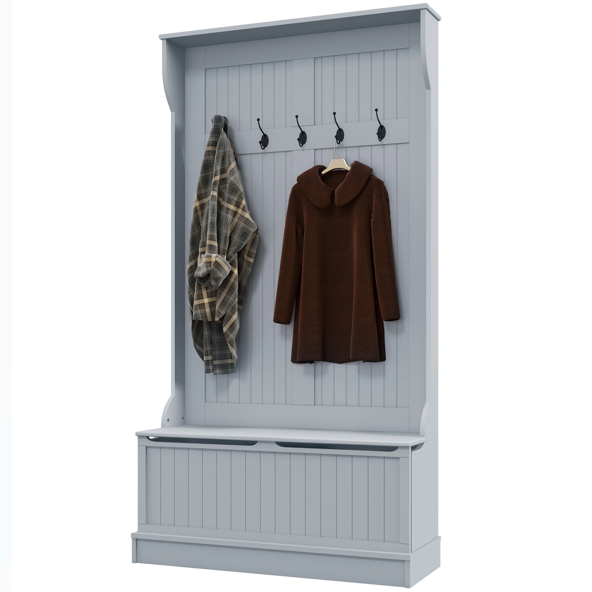 Hall Tree Entryway Bench with Shoes Storage & Coat Hooks Wooden Shoe Cabinet view 3
